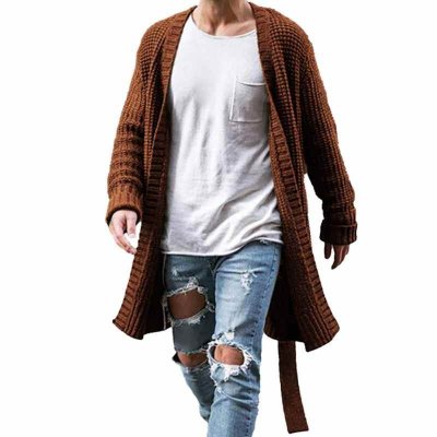 Knitted Coat Large Size Keep Warm Cardigan Men Long Sleeve Midi Sweater Coat for Home